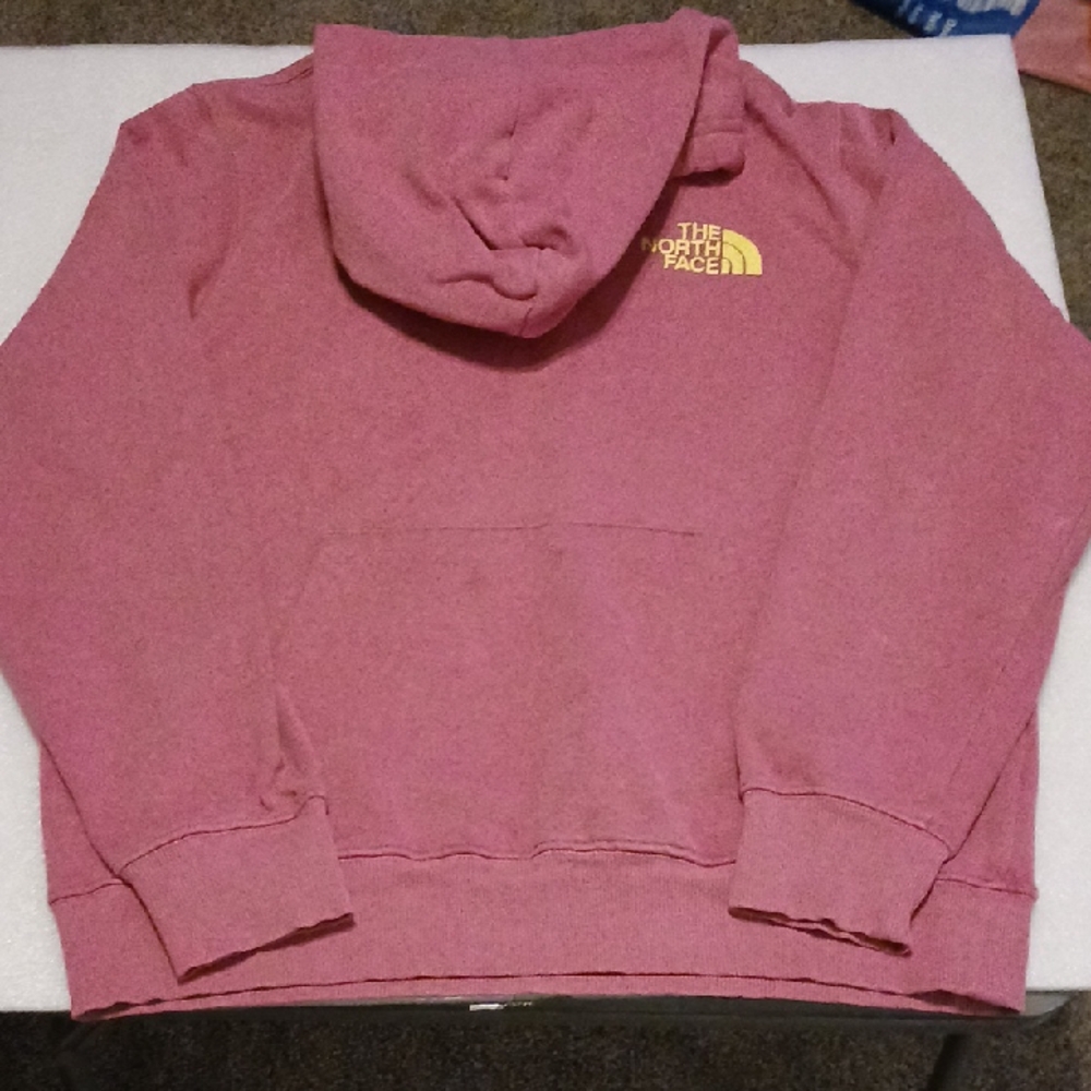 **The North Face Rose Color Pullover Hoodie with Yellow Logo Size Medium